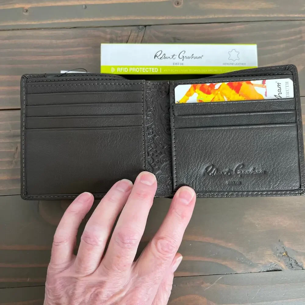 Robert Graham Namea I Brown Leather Bifold Men's Wallet RFID Blocking New in Box